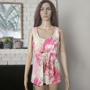 Tommy Bahama Pink Yellow Tropical Print Sleeveless Top